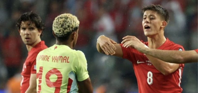 Lamine Yamal y Arda Güler a los empujones