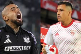 Arturo Vidal le deja dardito a Alexis Sánchez.