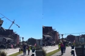 ¡Cuidado abajo! Impactante colapso de grúa en Costanera de Puerto Varas paraliza tránsito y corta la luz