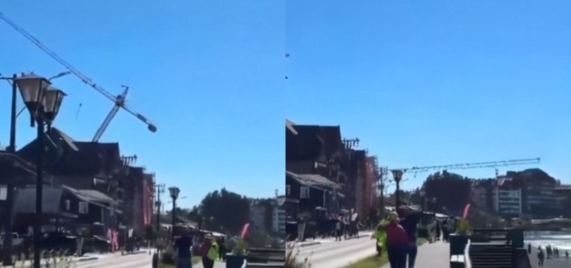 ¡Cuidado abajo! Impactante colapso de grúa en Costanera de Puerto Varas paraliza tránsito y corta la luz