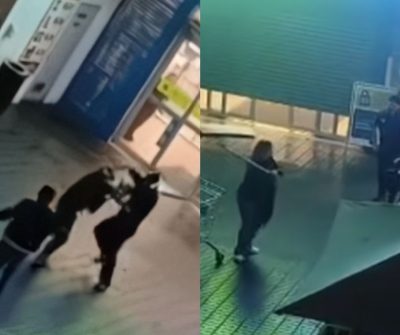 VIDEO | ¡Parecía batalla campal! Captan feroz pelea a combos y palos entre guardias y delincuentes en supermercado de Valparaíso