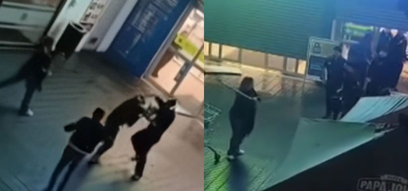 VIDEO | ¡Parecía batalla campal! Captan feroz pelea a combos y palos entre guardias y delincuentes en supermercado de Valparaíso